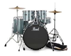PEARL RS525SC/C706 - Roadshow Charcoal Metallic 5 Parça (22B/10T/12T/16F/14S) Aksamlı & Zilli Akustik Davul Seti