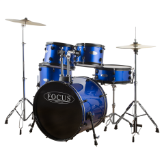 FOCUS FCP0803-BL - 5 Parça (20B/10T/12T/14F/14S) Aksamlı & Zilli Mavi Akustik Davul Seti