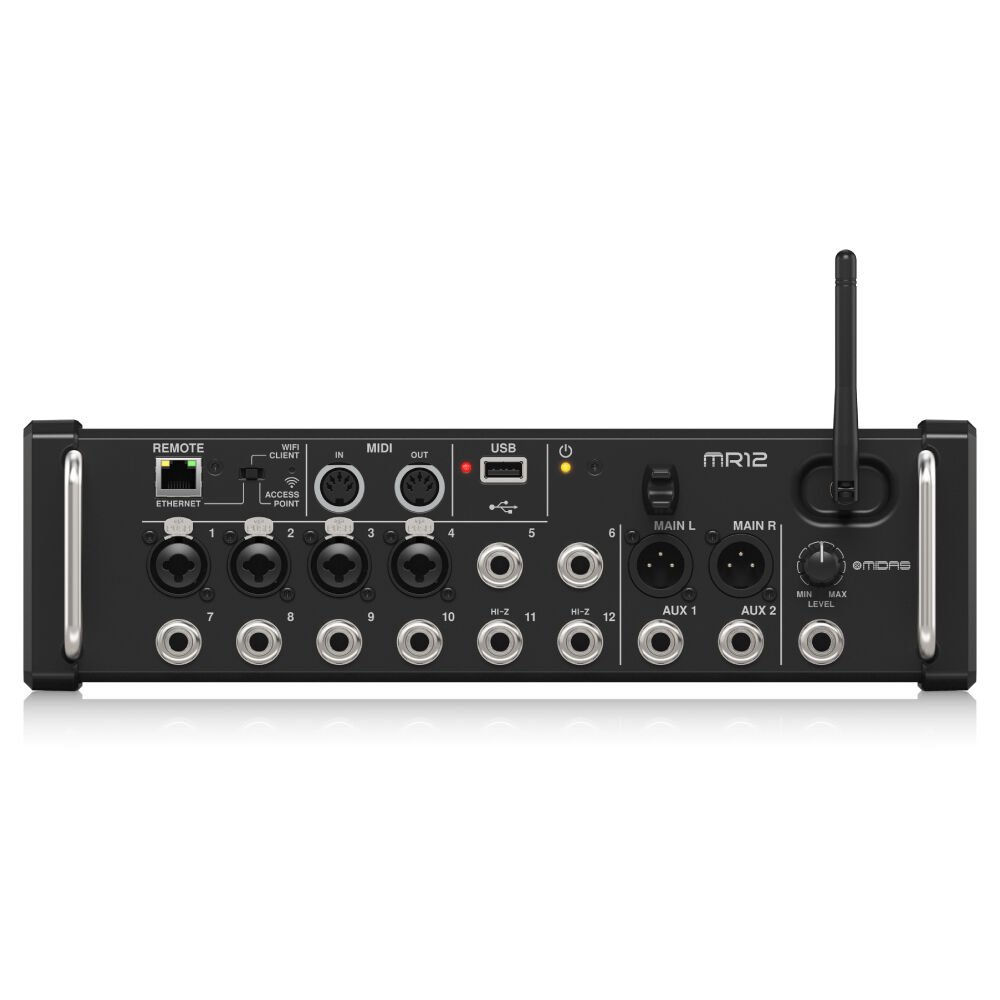 Midas MR12 12 Girişli Dijital Mikser iPad/Android Tabletler için Uygun, 4 Midas PRO Preamp, 8 Hat Girişi, Entegre Wifi Modülü ve USB Stereo Kaydedici